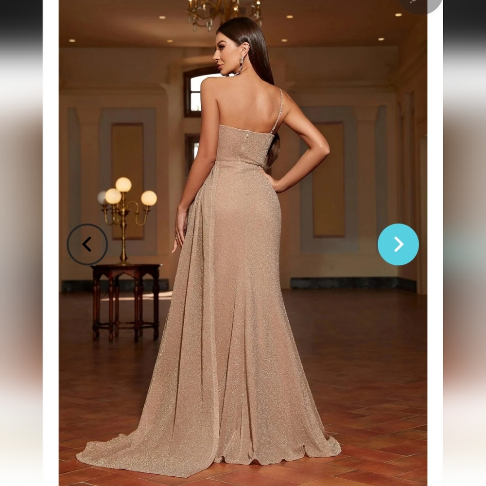 Glitter One Shoulder Split Thigh Draped Side Part… - image 2